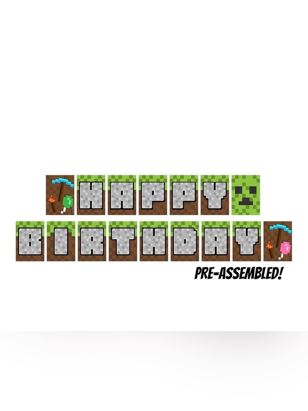 Minecraft-Inspired Green 'Happy Birthday' Banner - Home Party Supplies